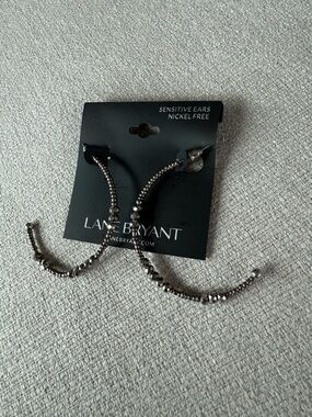Lane Bryant Hematite-Tone Beaded Hoop Earrings